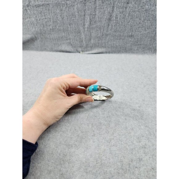 Vintage costume Silver plate & Turquoise Hinged Bangle Bracelet - Picture 6 of 10